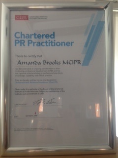 Mandy Brooks MCIPR certificate